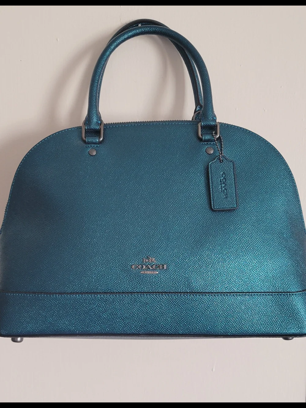Brand New COACH Teal Dome Satchel - Shimmering Teal Leather